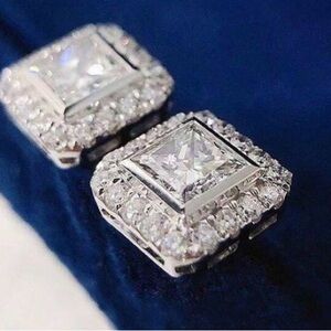 2Pcs Men’s Cubic Zirconia Stud Earrings , Sliver Tone Copper Fashion Jewelry